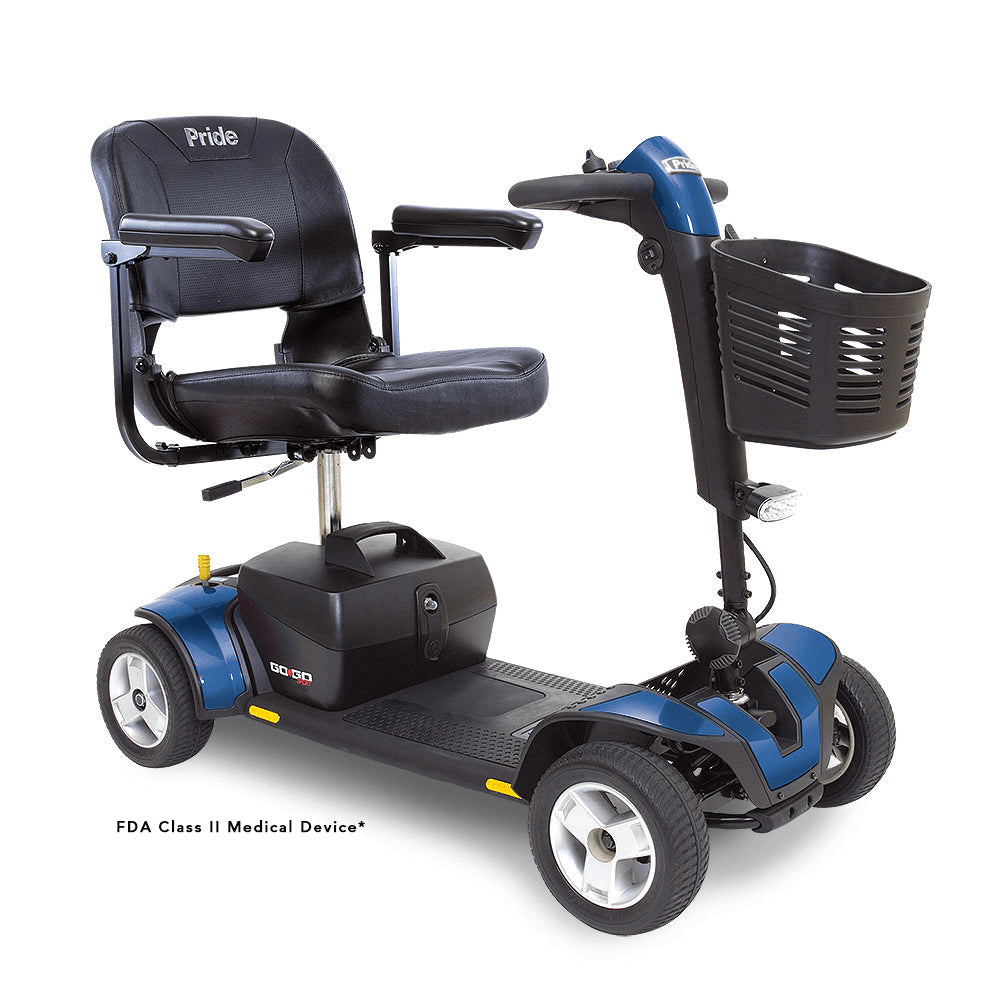 Blue Accent Pride Go Go® Sport 4-Wheel Mobility Scooter - Angled View